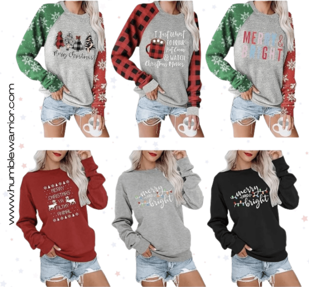 Christmas-themed sweatshirts!